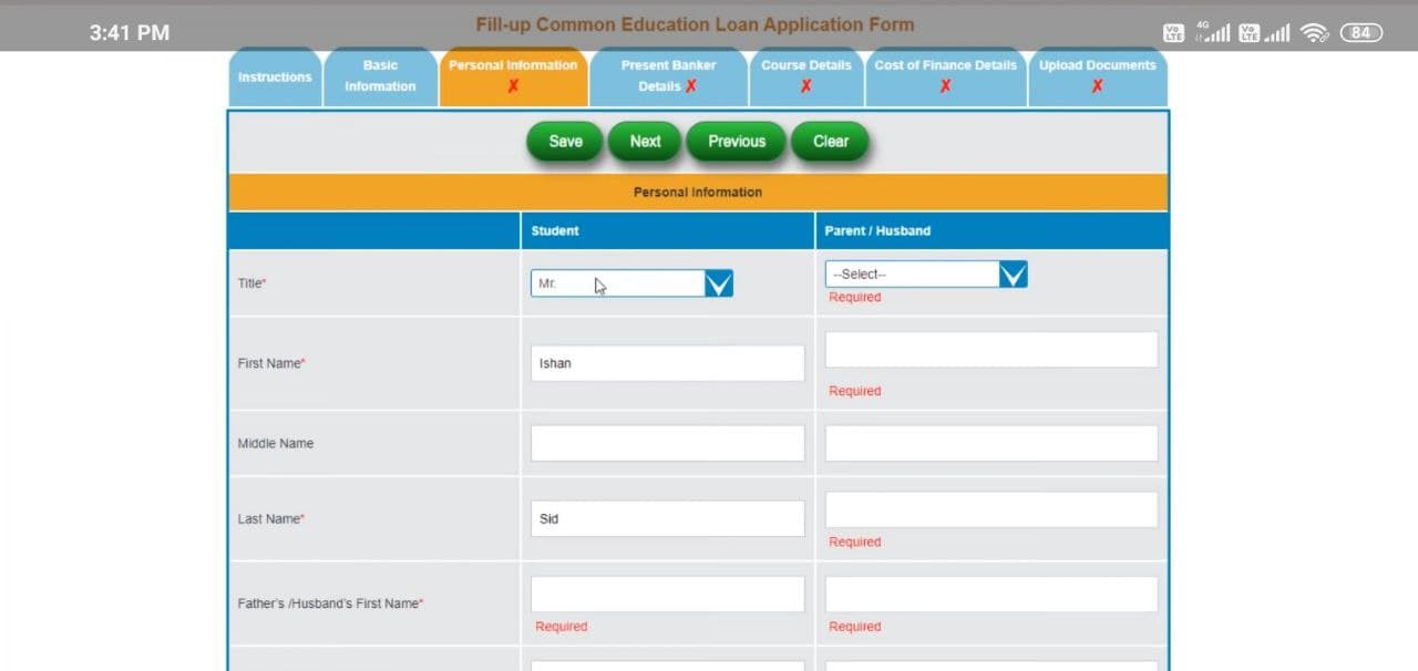 apni personal detail ko bhare jese voter id card etc