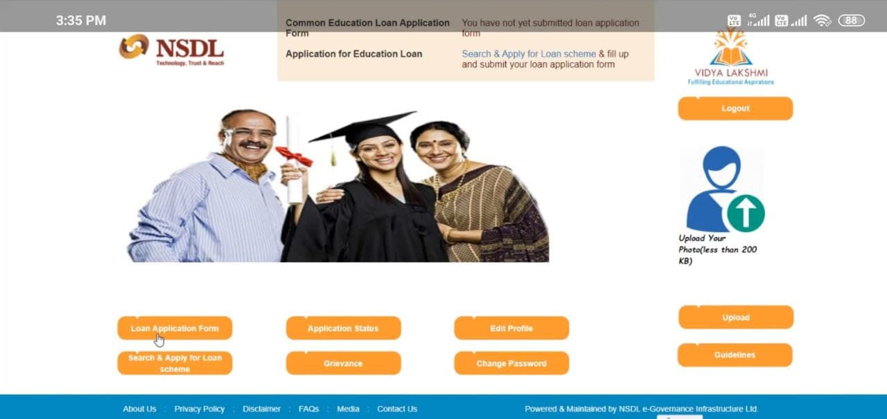 education loan step - loan applicatin form pe click kare