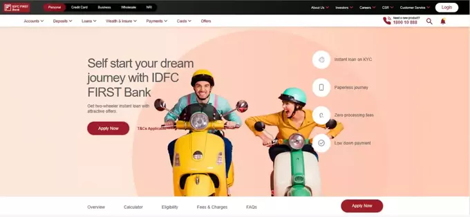 IDFC Bank Bike Loan Official Site