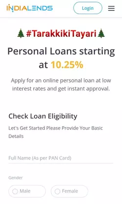 indialends app personal loan landing page