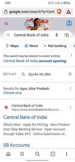 Central Bank Of India Zero Saving Account Opening Online Hindi