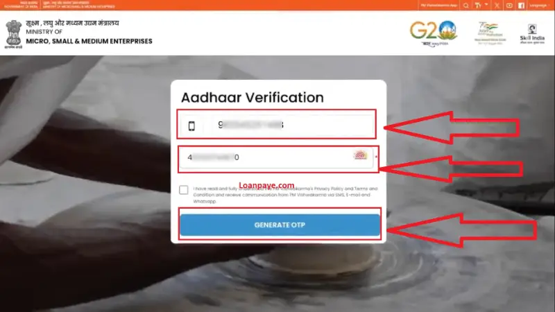 Step 5 aadhar verification submit addhar detail and enter otp