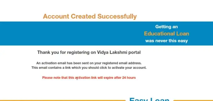 education loan account register succesfully