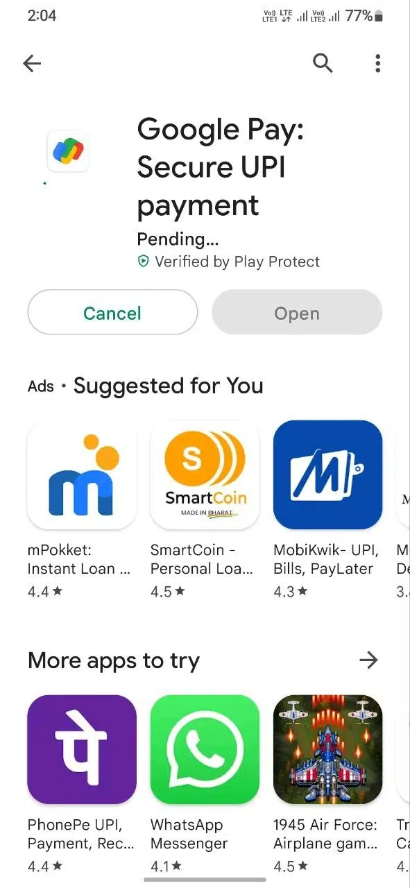 1 install google pay loan app from playstore