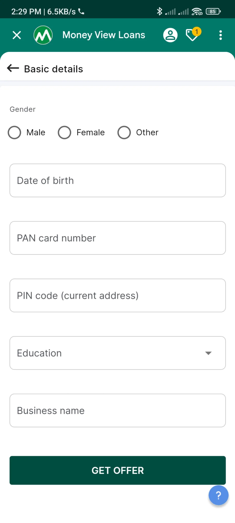 5 Now enter your gender, pan details and address