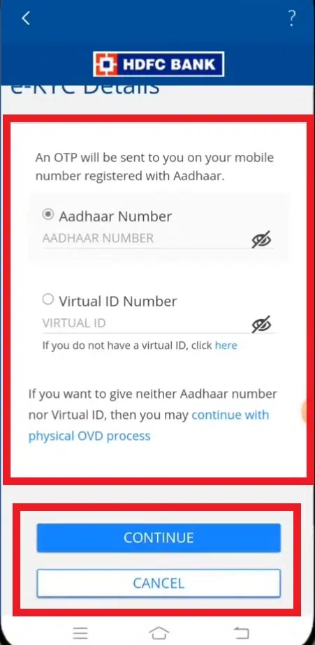 Aadhar card number enter kare or continue button par click kare