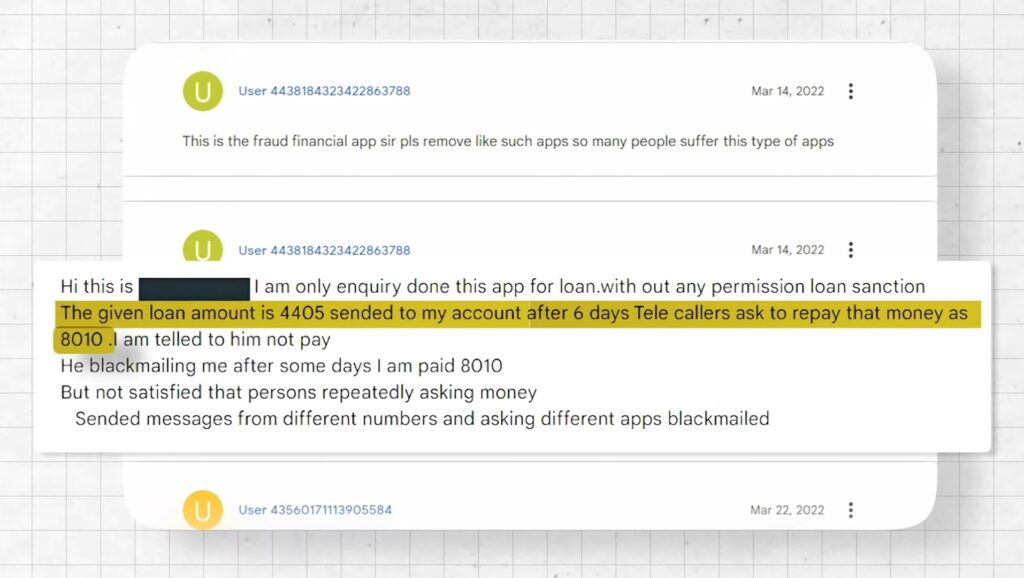 Another User Reaply related to fake loan app at Google Community 