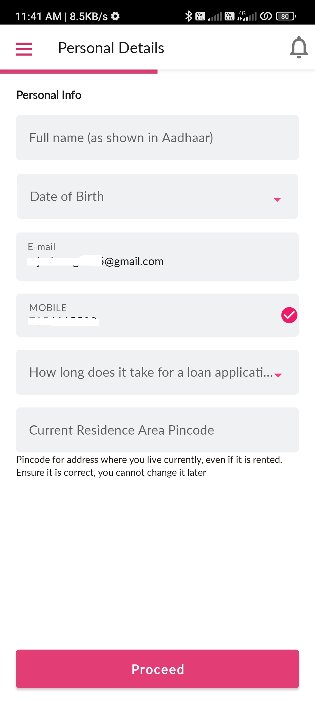 Enter personal details name date of birth mobile number on nira loan app