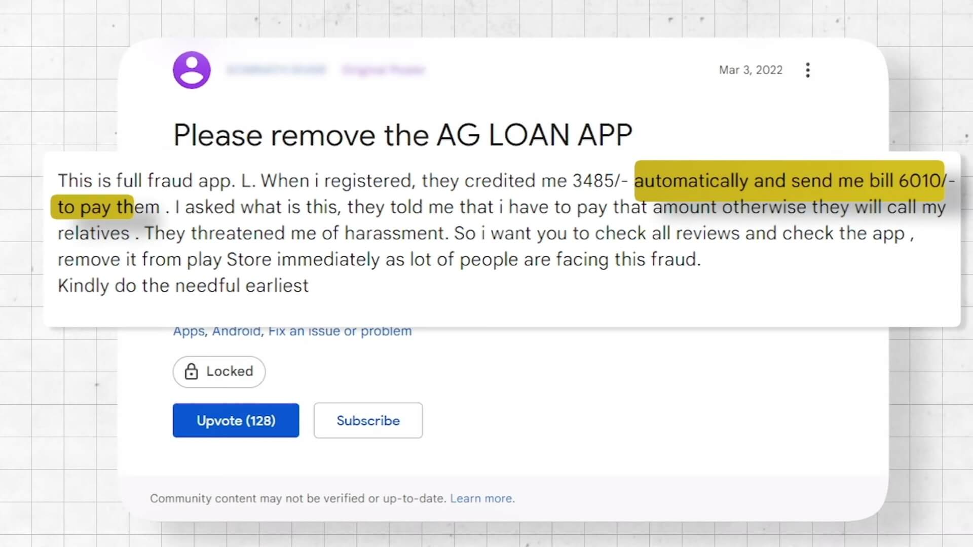 Google Community Question Regarding AG Loan App