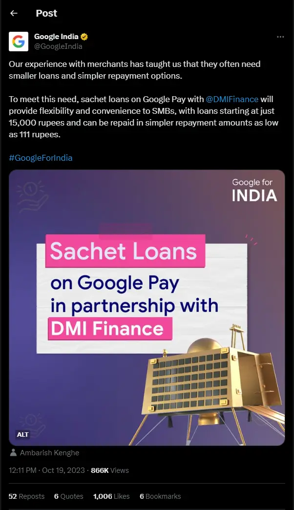 Google twittes about loan and simpler repayments options