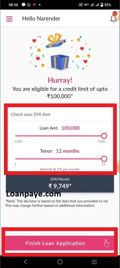Now finish loan application par click kare