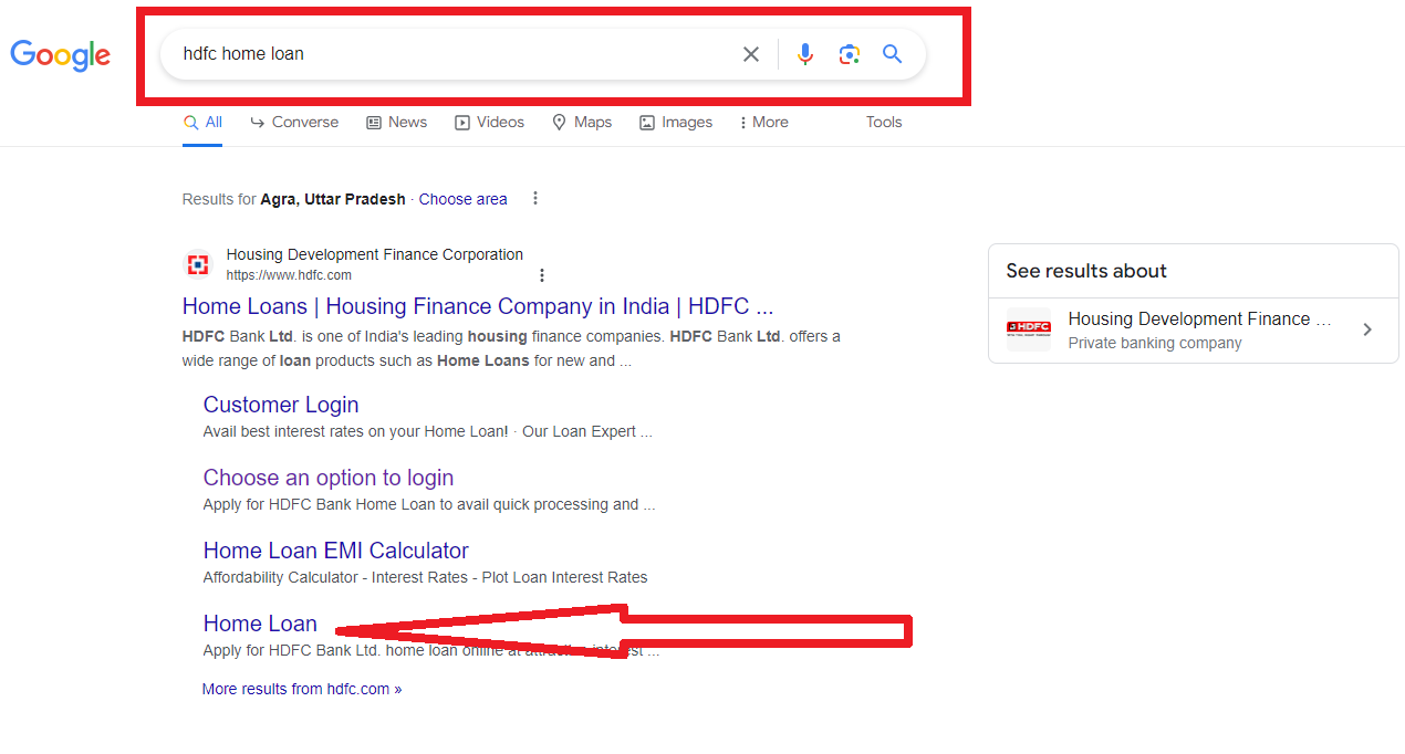 Search in google hdfc home loan and click on home loan