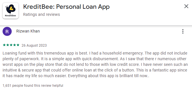 kreditbee personal loan app user ratings and reviews