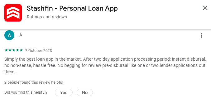 stashfin personal loan app user ratings and reviews