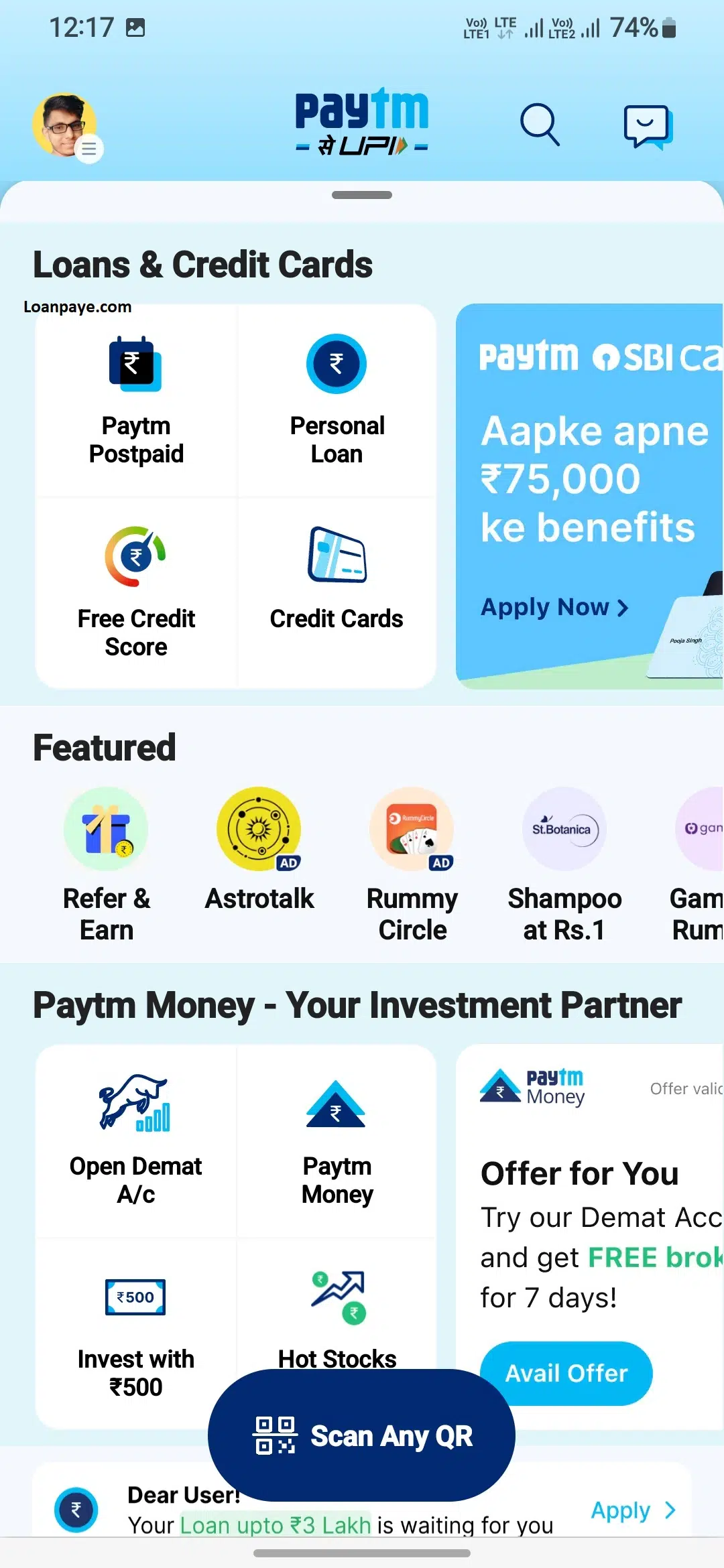 2 Paytm app home page view