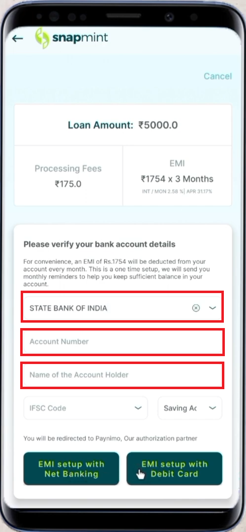 Ab account number, ifsc code enter kare
