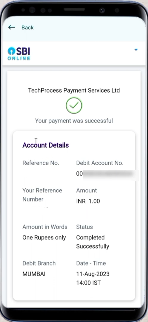 Money transfer succesfully in our account