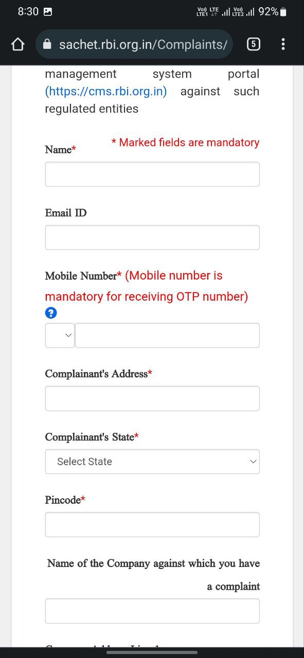 Now enter name email id number complaint address 