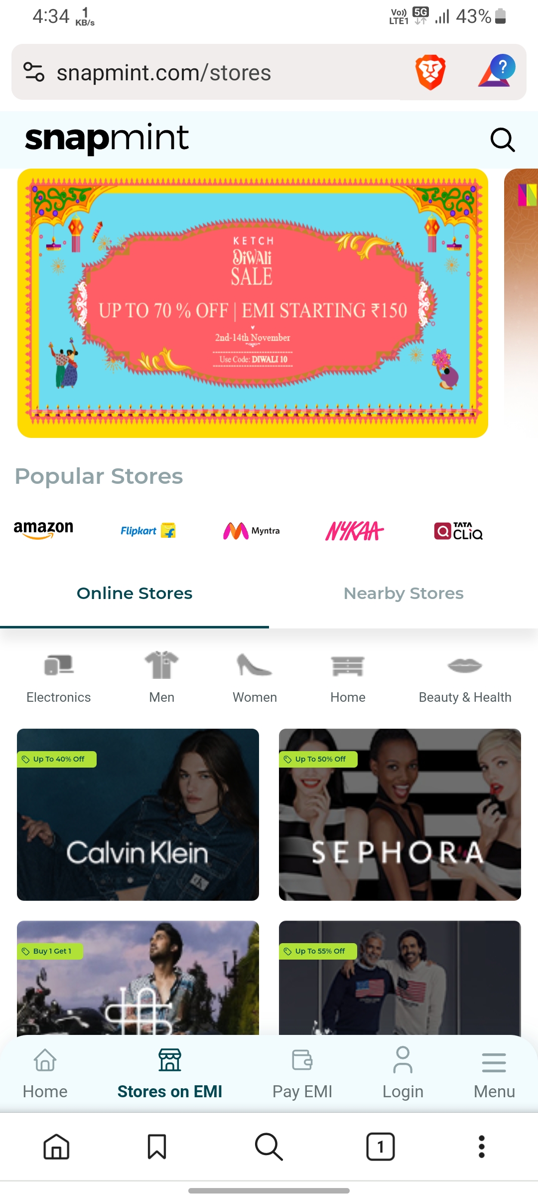 See snapmint app store home page in mobile