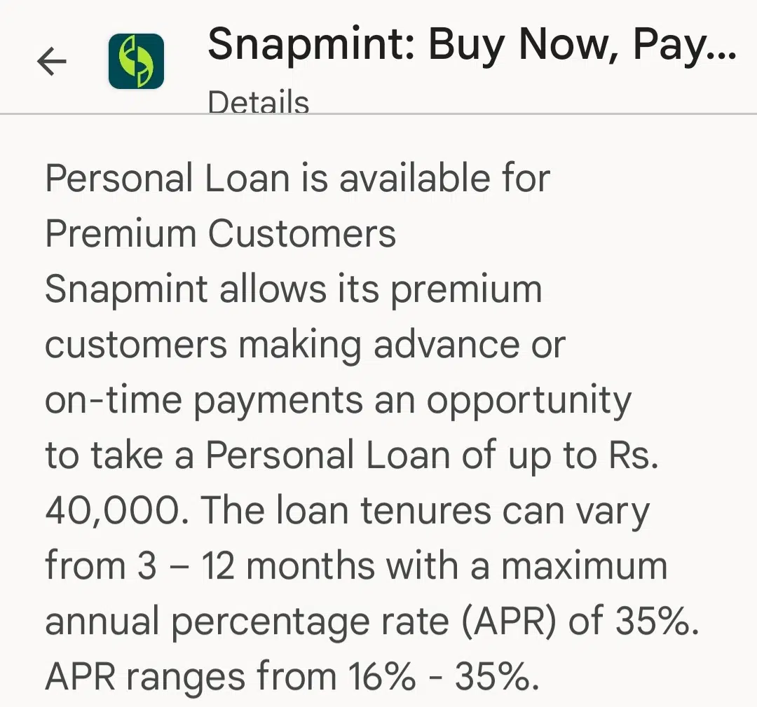 Snapmint App Loans Details