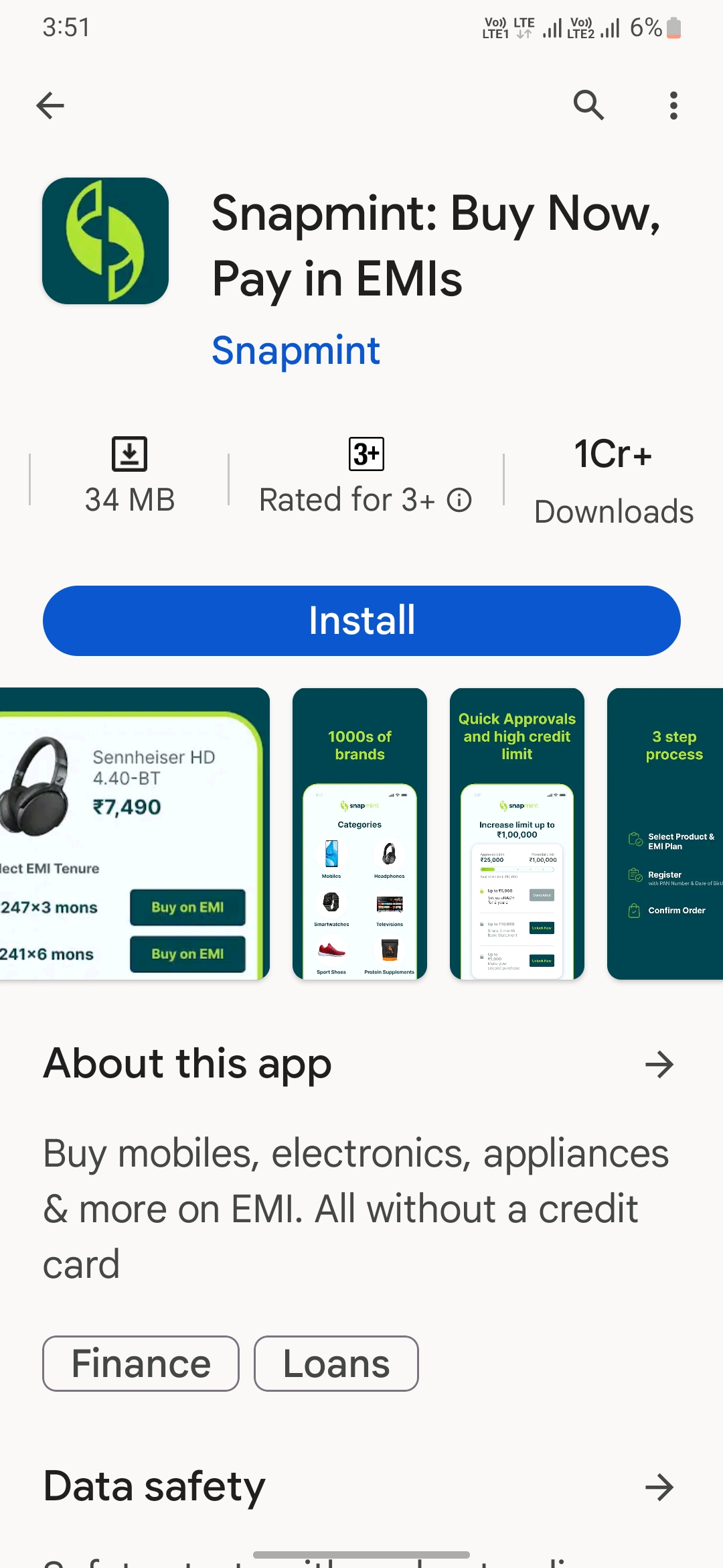 Step 1 Snapmint App install from playstore