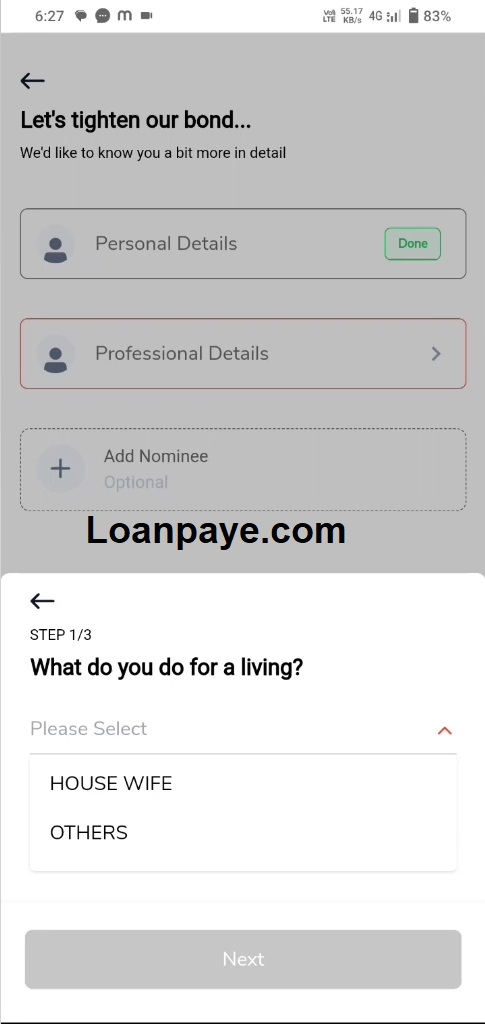 Step 19 indie app se personal loan