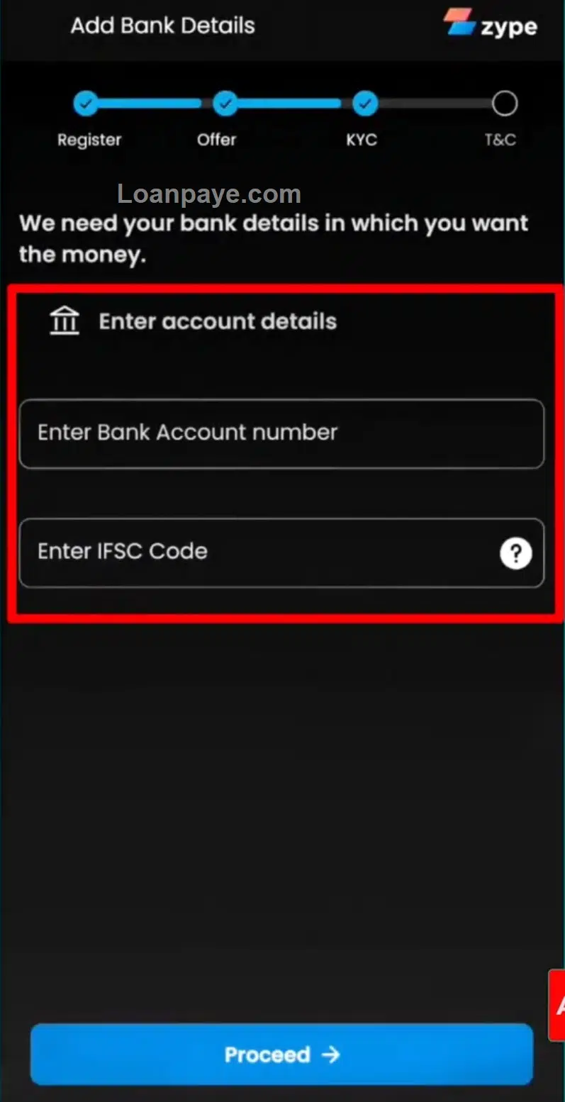 Step 18 enter bank account details