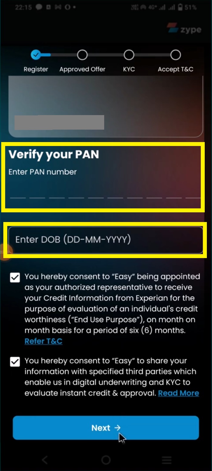 Step 7 pan number enter and verify kare