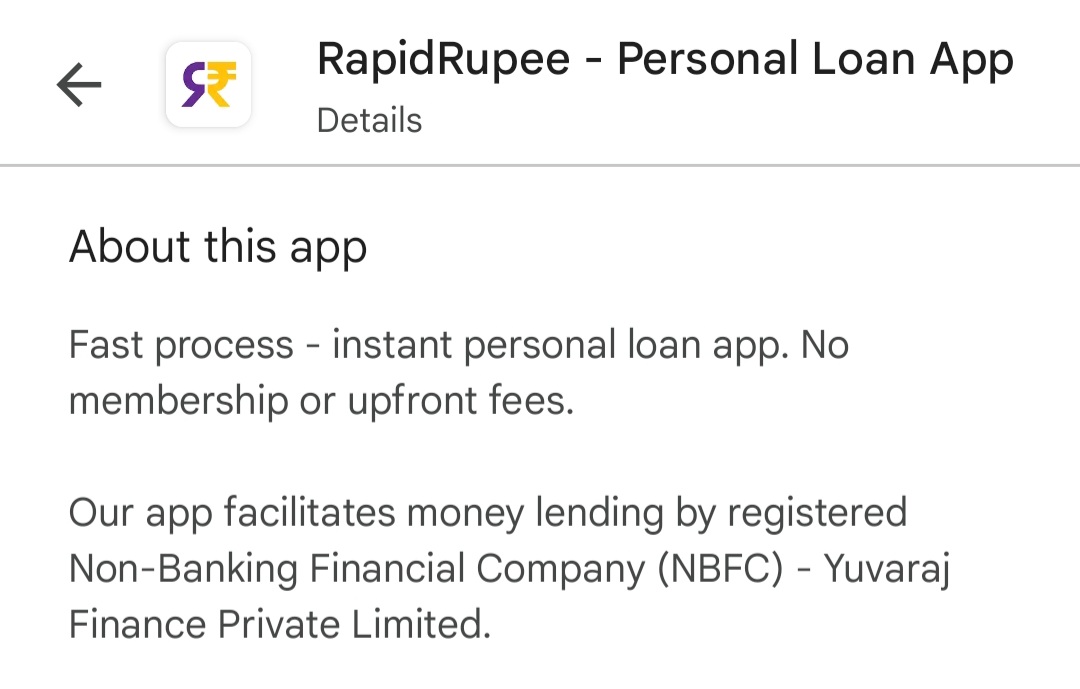 rapidrupee loan app - about section